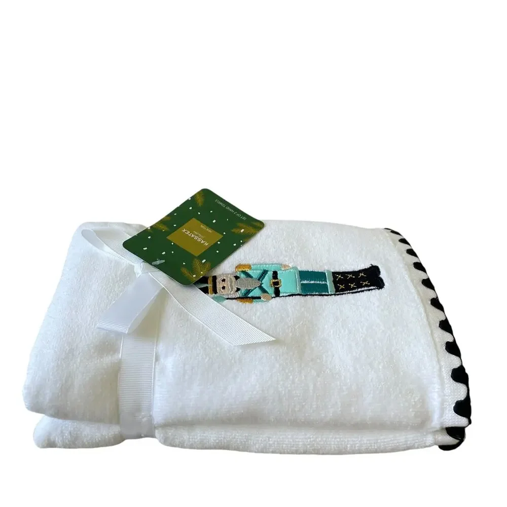 Kassatex Embroidered NUTCRACKER Hand Towels Set of 2 Christmas Fine Linens New
